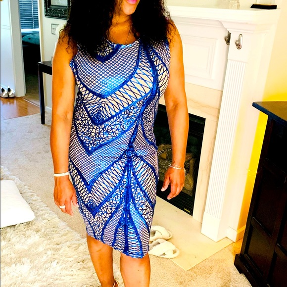 Dresses & Skirts - Blue/Nude Designer Custom BodyCon Sequin MIDI Dress